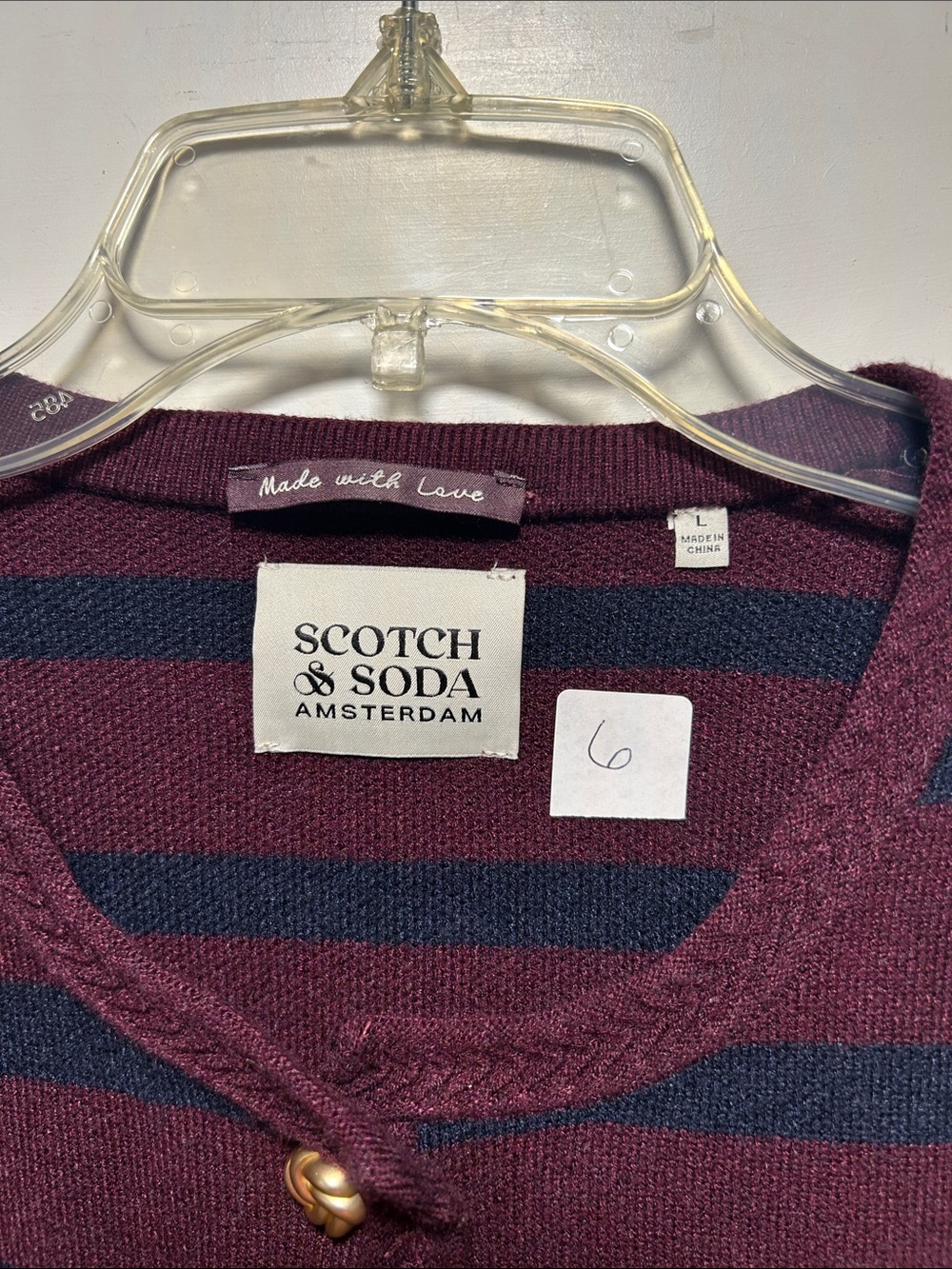 Scotch & Soda Burgundy and Navy Stripe Button Cardigan - Picture 2 of 8